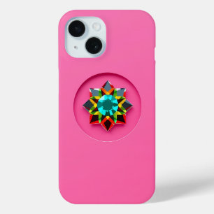 Multi Color Crystal Motif on Pink iPhone 15 Case