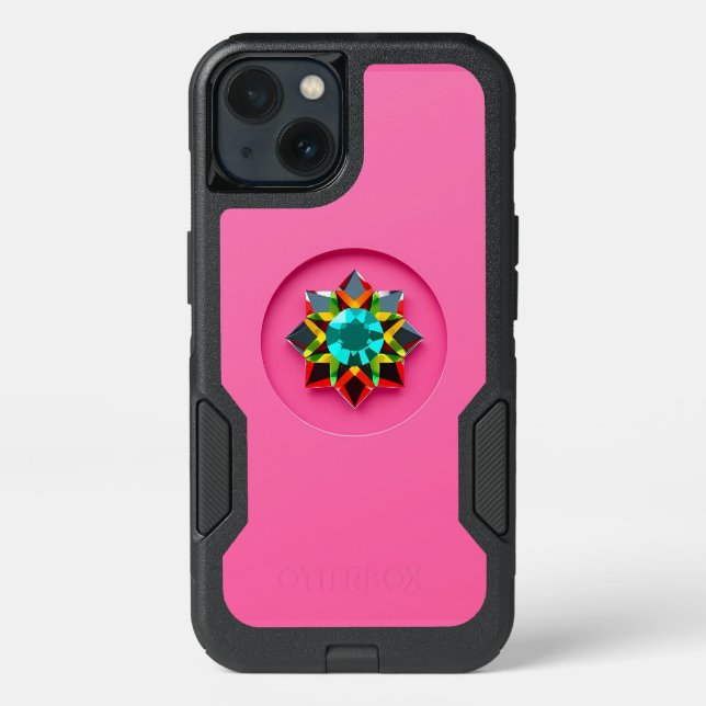 Multi Color Crystal Motif on Pink Otterbox iPhone Case (Back)
