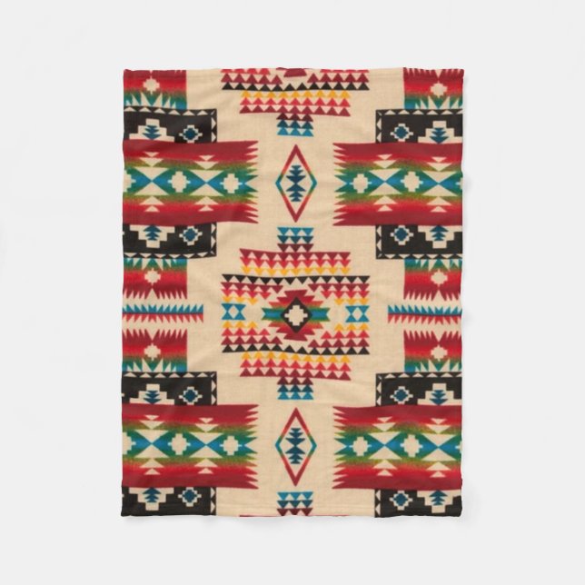 MULTI-COLOR Diamond Aztec Print Fleece Blanket (Front)