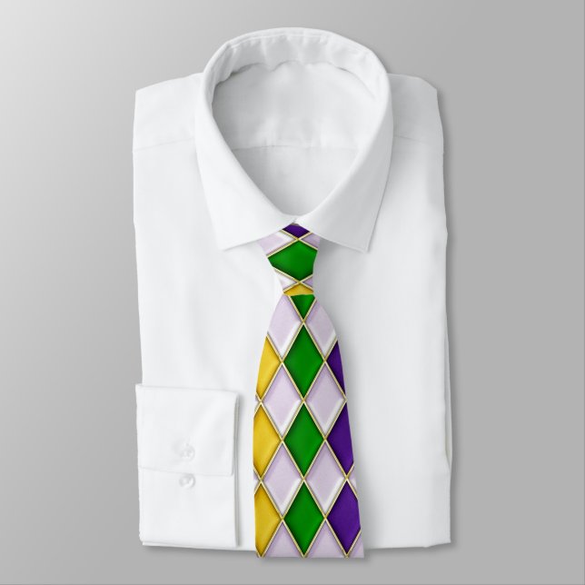 Multi Color Diamond Pattern Mardi Gras Tie d2 (Tied)