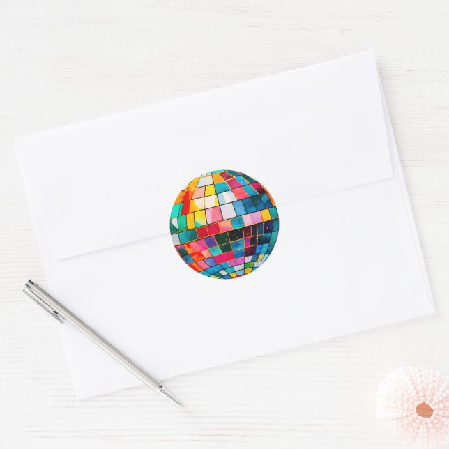 Multi Color Disco Ball Classic Round Sticker (Envelope)