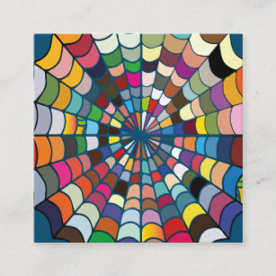 Multi color Distorted Spider Web Pattern Square Business Card