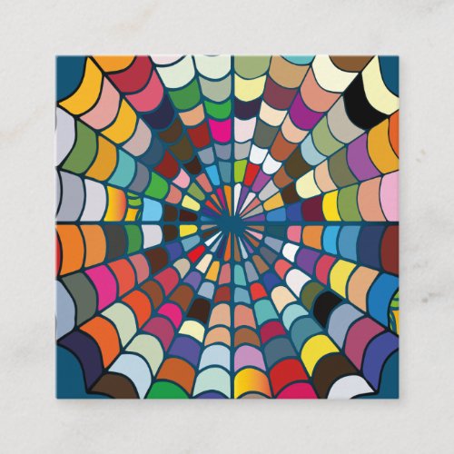 Multi color Distorted Spider Web Pattern Square Business Card