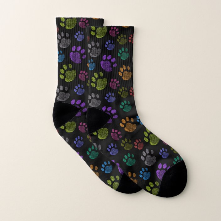 Multi-Color Dog Paw Print Socks | Zazzle.com