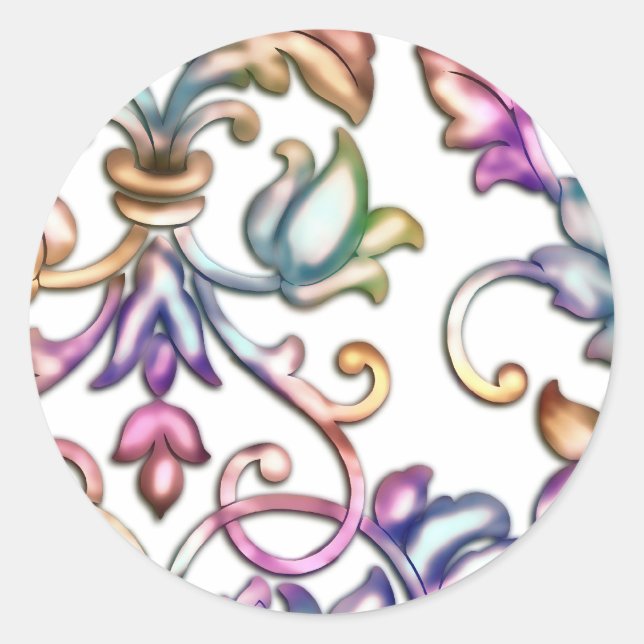 Multi-Color Embossed Damask Classic Round Sticker (Front)