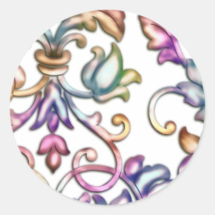 Multi-Color Embossed Damask Classic Round Sticker