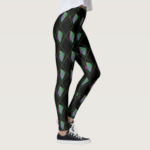 Multi_color Energy Squares Harlequin Pattern Green Leggings