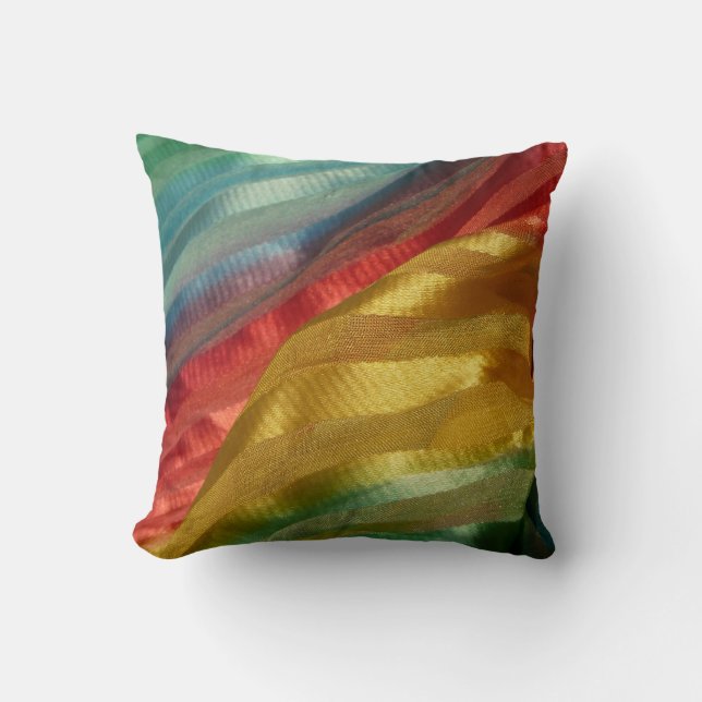 Multi Color Fabric Rainbow Throw Pillow (Front)