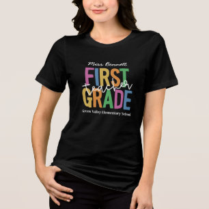 Multi Color First Grade Teacher Add Name Tri-Blend Shirt