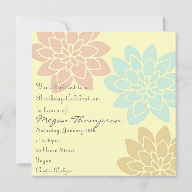 Multi Color Floral Birthday Invitation (Front)