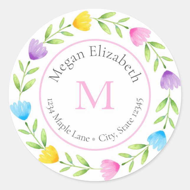 Multi Color Floral Stem Wreath labels (Front)