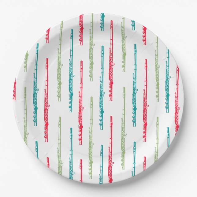 Multi Color Flute Stripes Music Themed Paper Plates (Front)