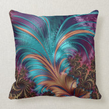Multi-Color Fractal Feather Design Throw Pillow