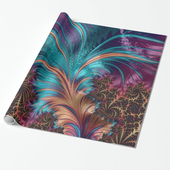 Multi-Color Fractal Feather Glossy Wrapping Paper (Unrolled)