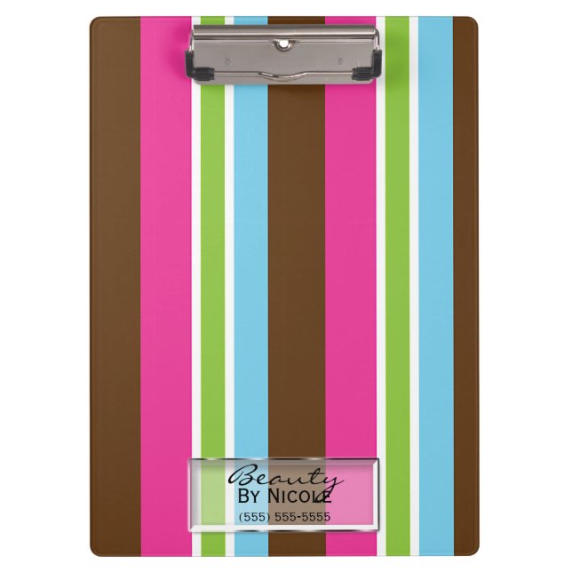 Multi Color Fun Bright Bold Colorful Stripes Clipboard (Front)