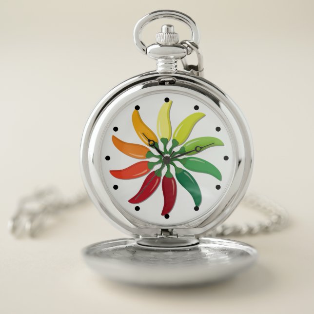 Multi Color Funky Jalapeno Pepper Pocket Watch (Inside)