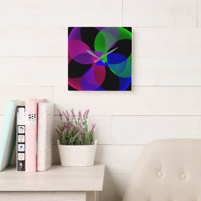 Multi Color Fusion Square Geometric Wall Clock (Reading Room)