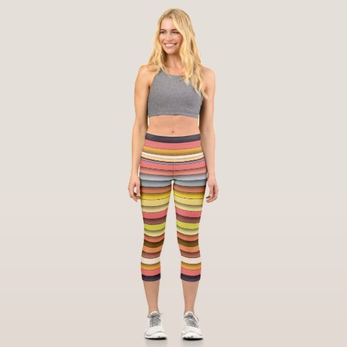 Multi color geometric simple strip design capri leggings