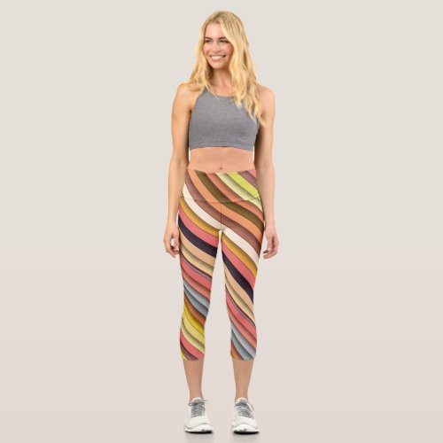 Multi color geometric simple strip design capri leggings