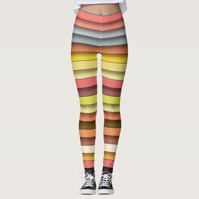 Multi color geometric simple strip design leggings (Front)