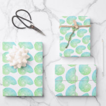 Multi Color Green Nautilus Shell Wrapping paper