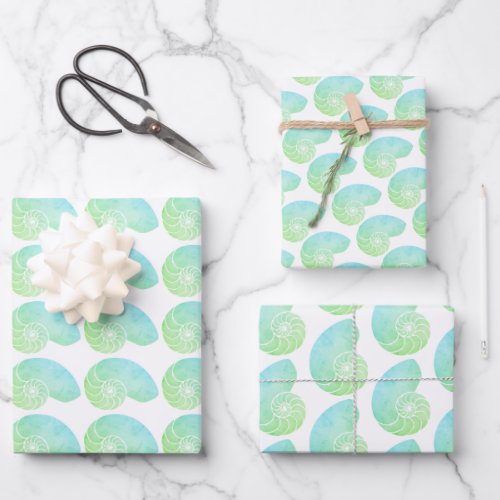 Multi Color Green Nautilus Shell Wrapping paper