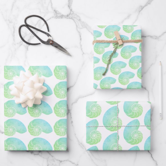 Multi Color Green Nautilus Shell Wrapping paper (Front)
