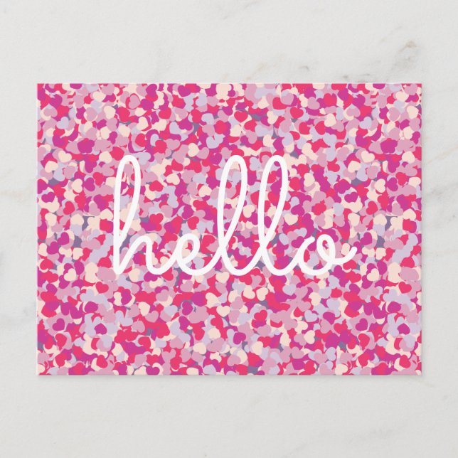 Multi Color Heart Confetti Hello Custom Message Postcard (Front)