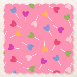 Multi-Color Heart Lollipops - Paper Coasters