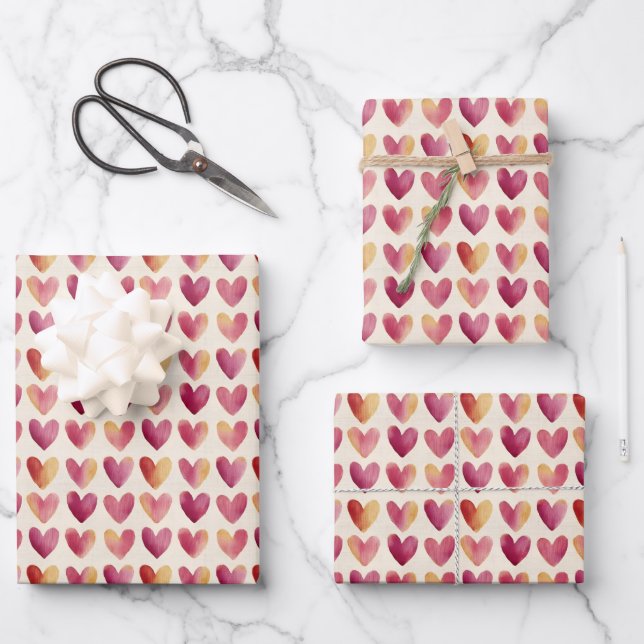 Multi Color Hearts on Ivory  Wrapping Paper Sheets (Front)
