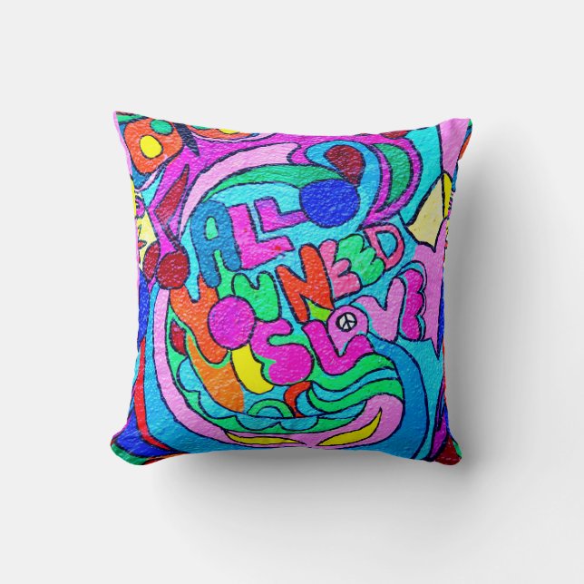 multi-color hippie-style love pillow (Front)