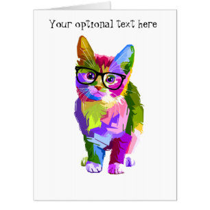 Multi Color Hipster Cat Lover Card