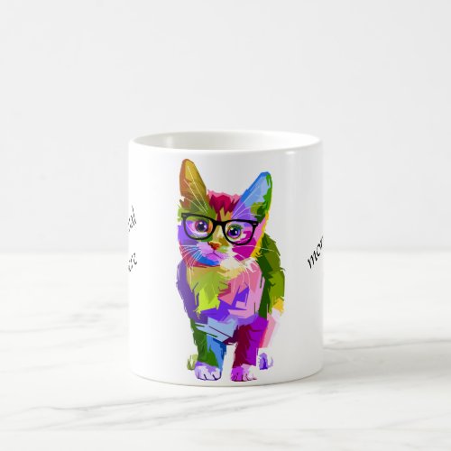 Multi Color Hipster Cat Mug