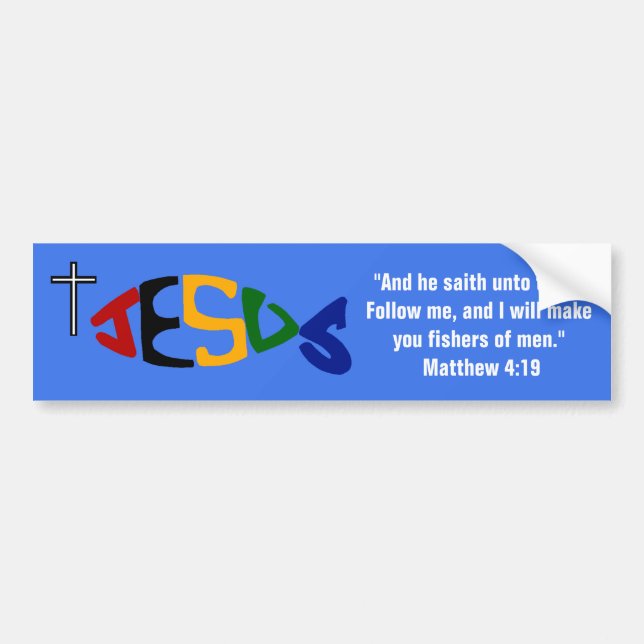 Multi-color JESUS Fish Icon Bumper Sticker (Front)