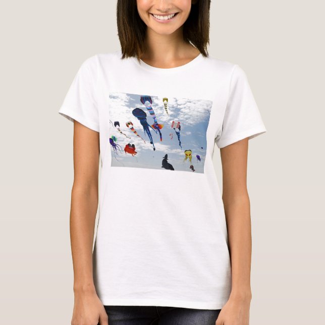 Multi Color Kites Painting the sky T-Shirt (Front)
