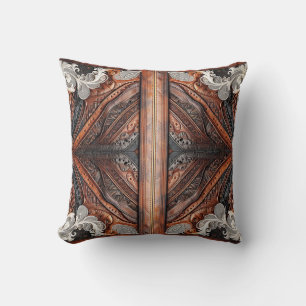 Multi Color Leather & Elegant Lace Rustic Throw Pillow