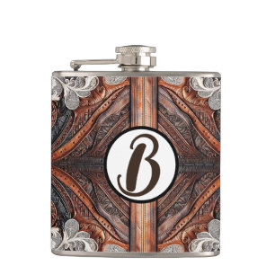 Multi Color Leather & Elegant Lace Rustic Wedding Flask