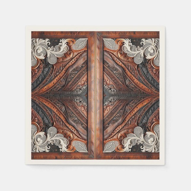 Multi Color Leather & Elegant Lace Rustic Wedding Napkins (Front)