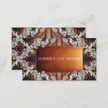 Multi Color Leather & Lace Look Rustic Custom Business Card by printabledigidesigns at Zazzle