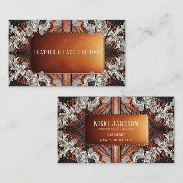 Multi Color Leather & Lace Look Rustic Custom Business Card (Front/Back)
