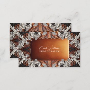 Multi Color Leather Lace Look Rustic Photography  Business Card by printabledigidesigns at Zazzle