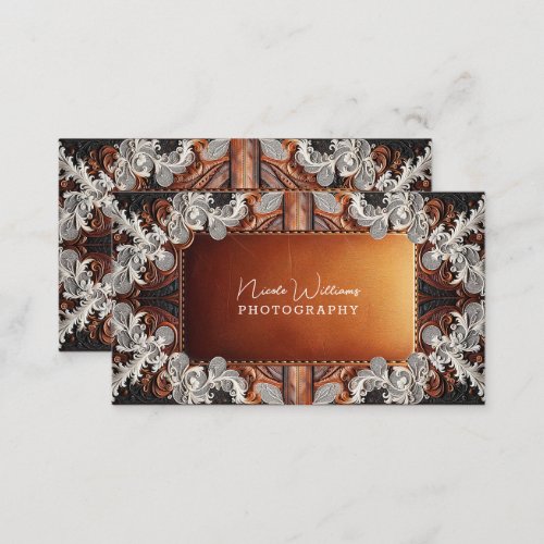 Multi Color Leather Lace Look Rustic Photography  Business Card