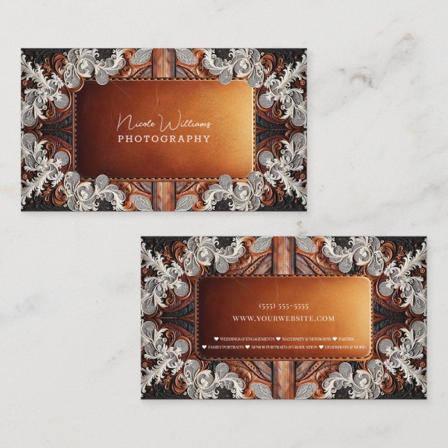 Multi Color Leather Lace Look Rustic Photography  Business Card (Front/Back)