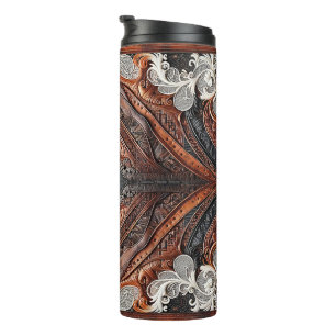 Multi Color Leather & Lace Look Rustic Wedding Thermal Tumbler