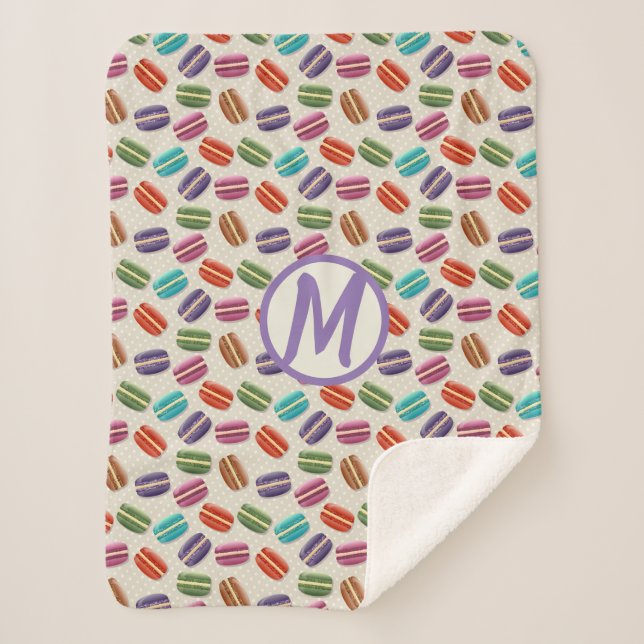 Multi-Color Macaroon & Polkadot | Monogram Sherpa Blanket (Front)