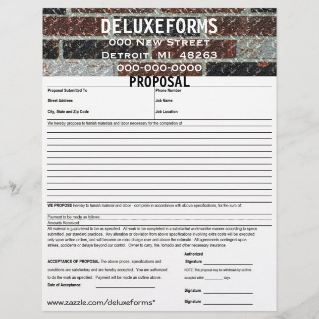 Multi-Color Marble Brick Proposal Form Letterhead (Front)