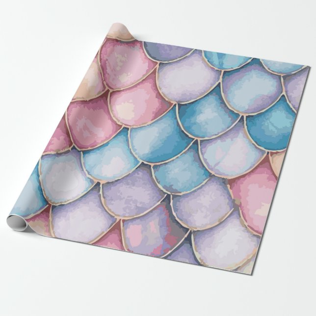 Multi-Color Mermaid Scale Pattern – Magical Wrapping Paper (Unrolled)