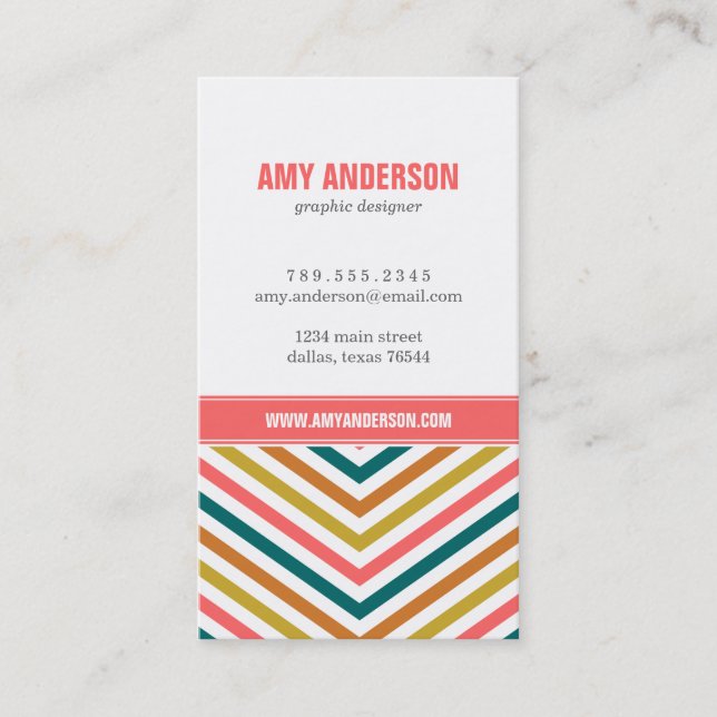 Multi Color Modern Chevron Stripes Business Card (Front)