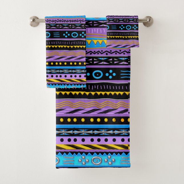 Multi Color Modern Mudcloth Bath Towel Set (Insitu)