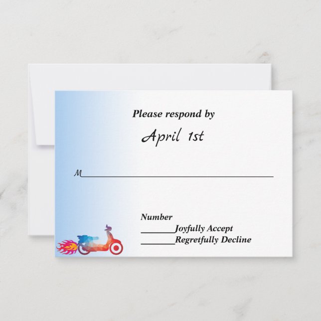 Multi Color Motorcycle & Flames Wedding RSVP Invitation (Front)